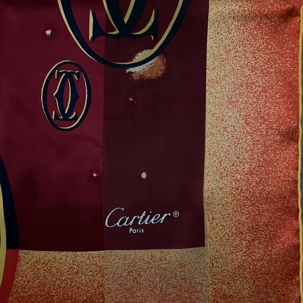 Cartier Paris Silk Scarf - Burgundy & Orange Double C Logo Print NIB